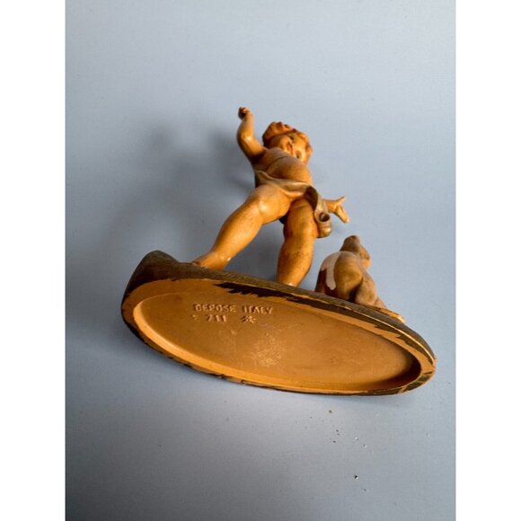 Vintage Fontanini Boy Throwing Stick Figurine With Brown Seal Depose Italy Spide - Picture 8 of 8